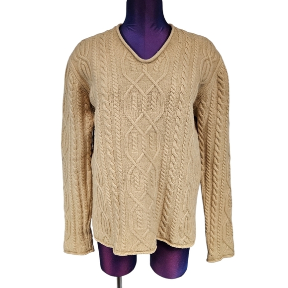 Vintage J. Crew 100% Lambswool Cable Knit V-Neck Sweater Size Large Women's O7 - Picture 9 of 10